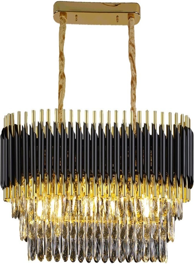 ADWAIT ثريات كريستال عصرية من نوع K9 من ADWAIT باللونين الأسود والذهبي، ثريا كريستال دائرية من 3 طبقات، مصباح سقف لغرفة المعيشة (كلاسيكي، 600 × 300) - Image 1